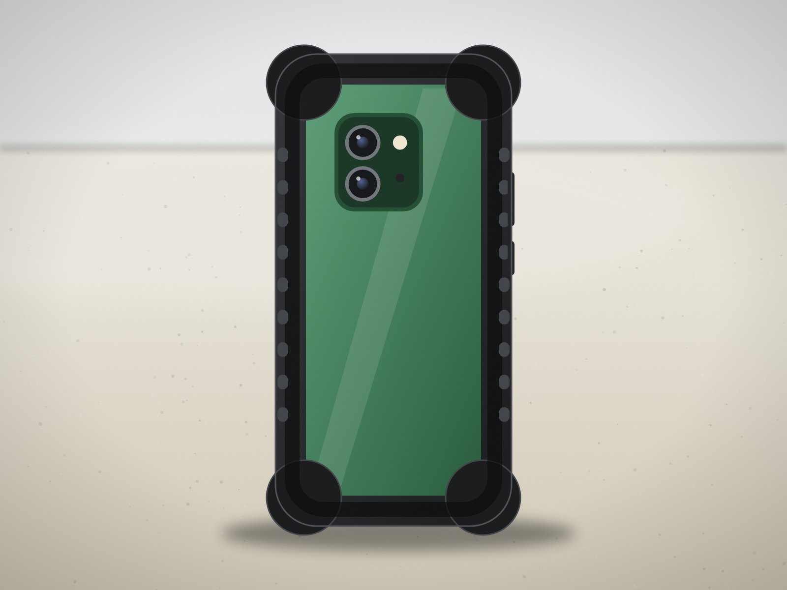 Green phone in a rugged case